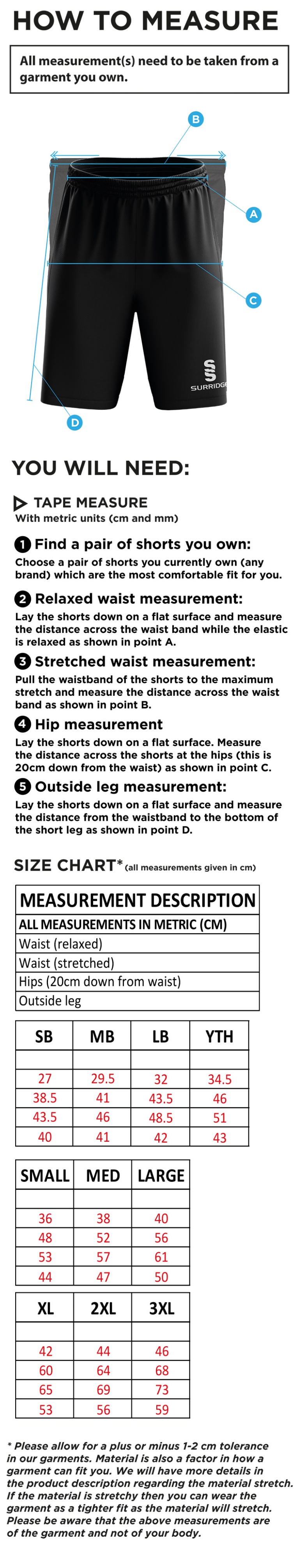 ST PETER'S BURNLEY SQAUSH CLUB BLADE SHORTS - Size Guide