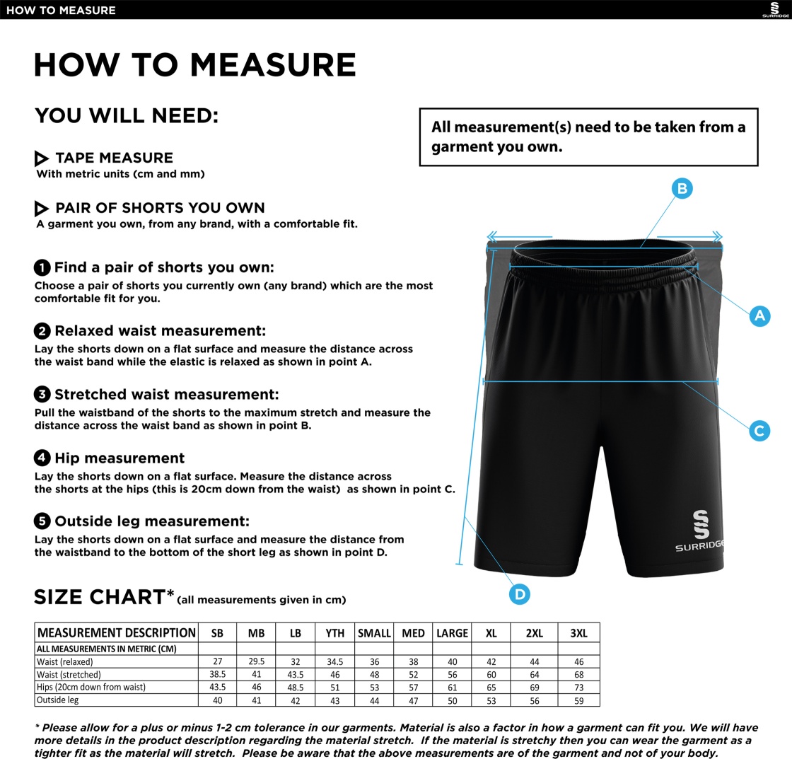 St Peter's Burnley Sqaush Club Blade Shorts - Size Guide